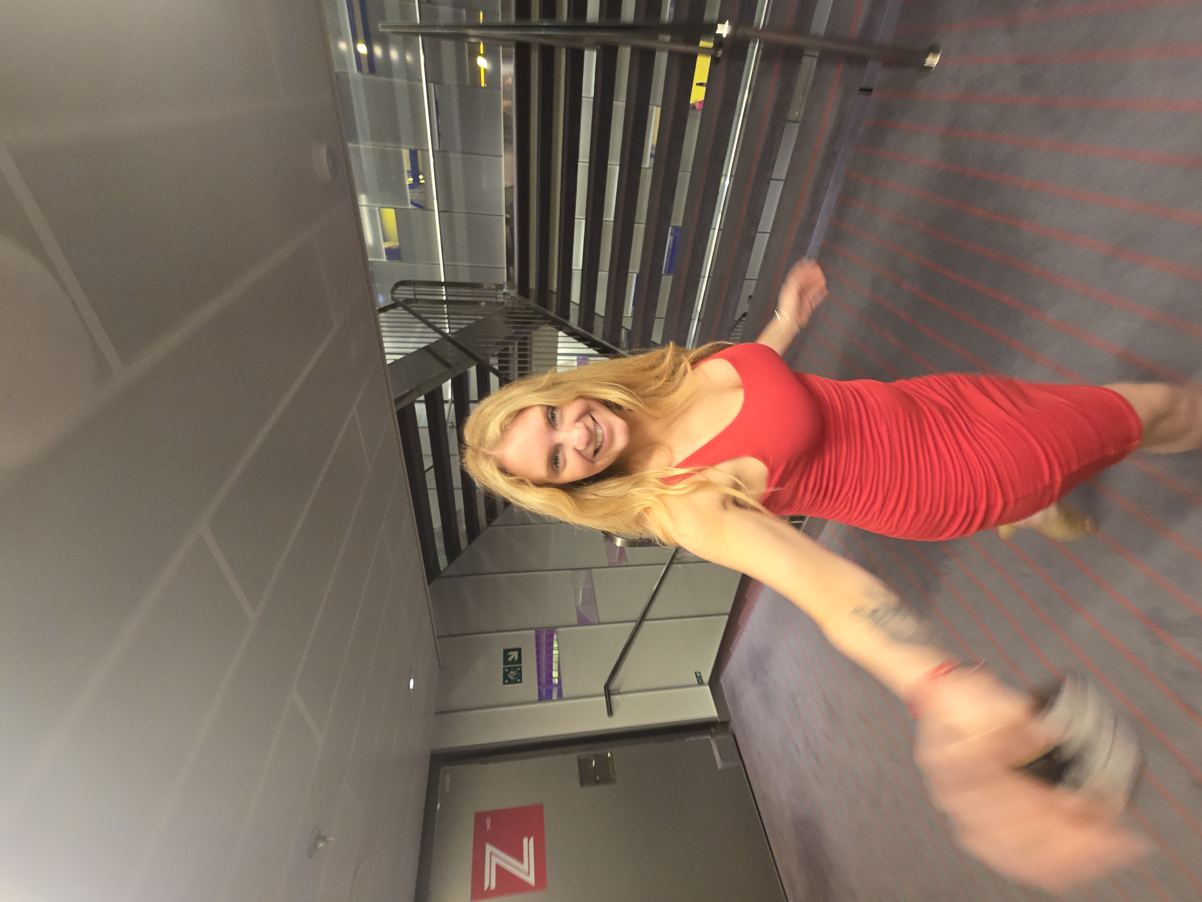 Danielle in a red dress