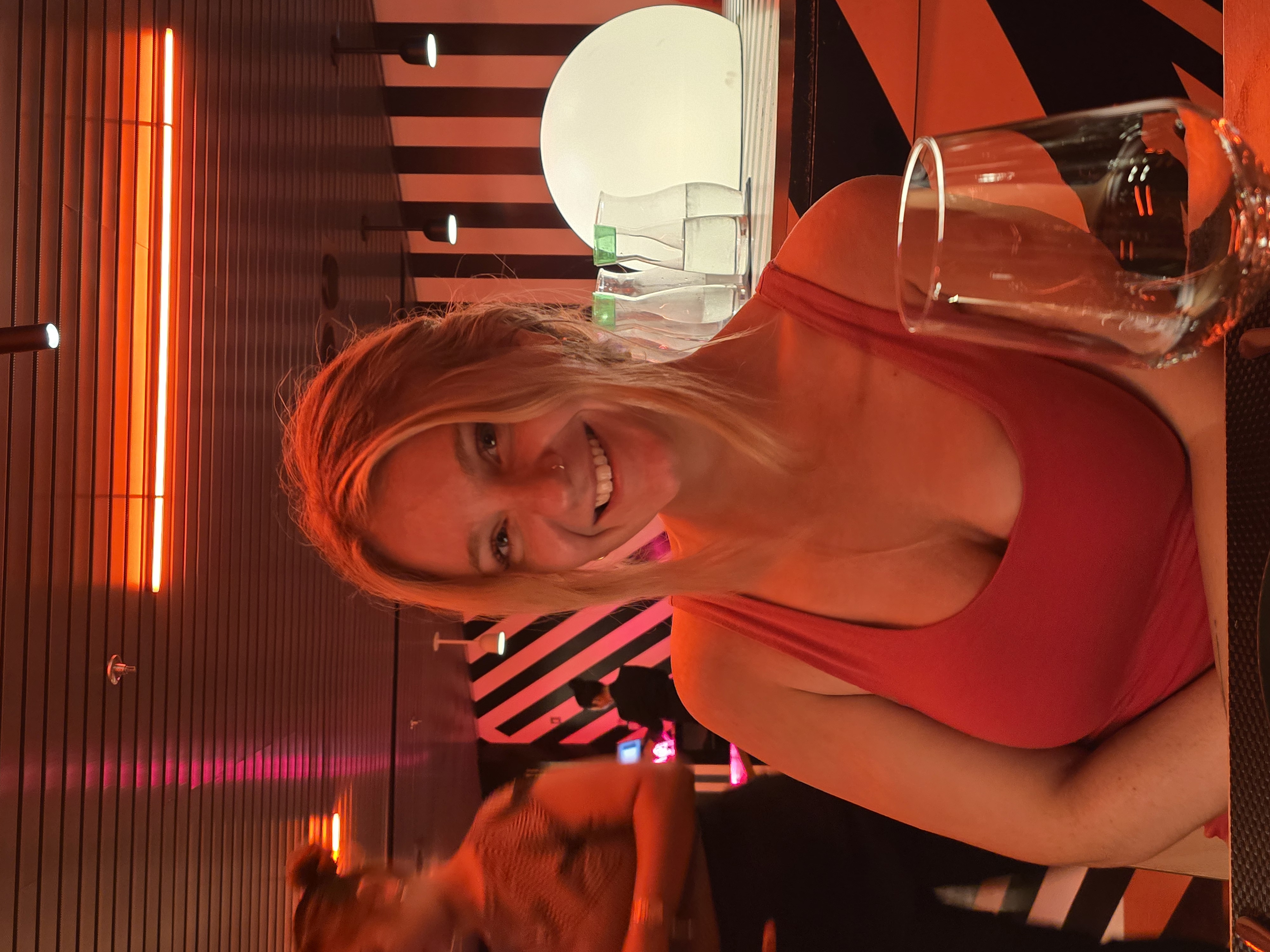 Danielle at dinner on the ship