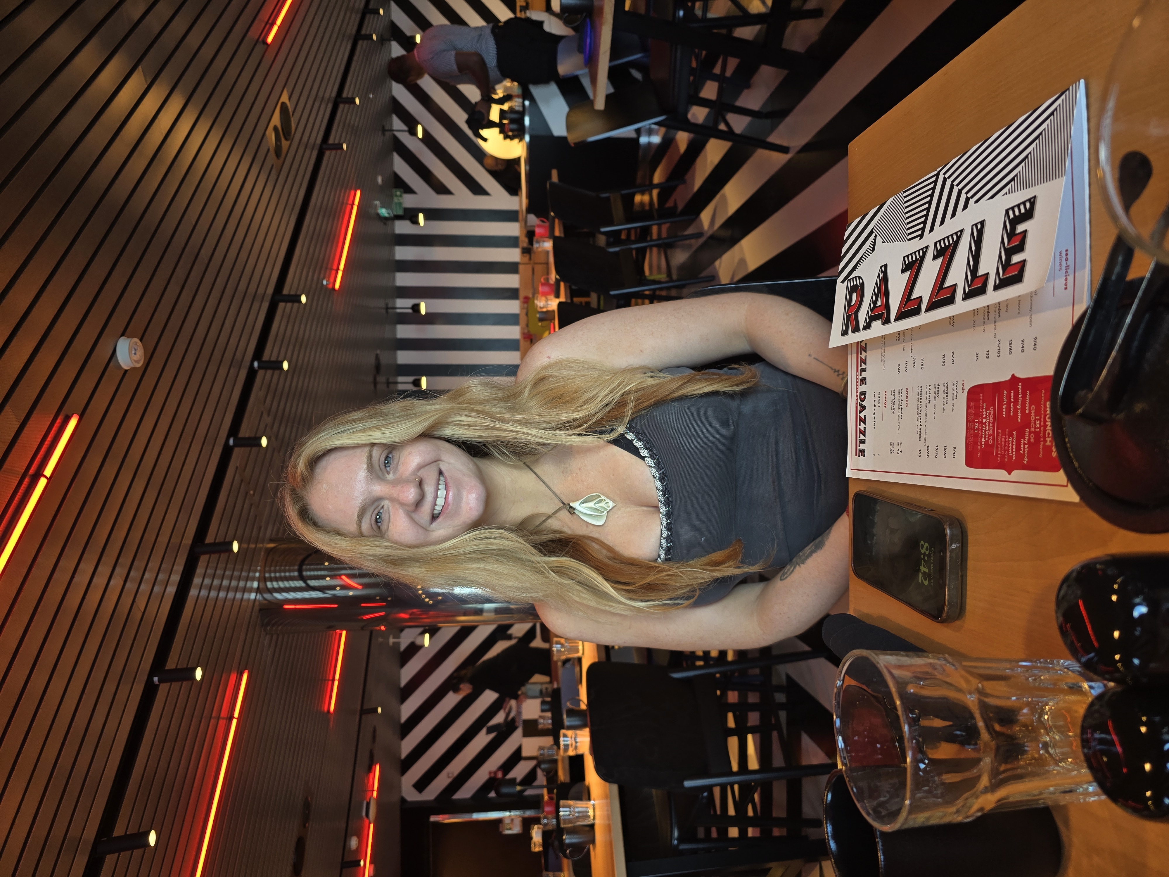 Danielle at dinner aboard ship